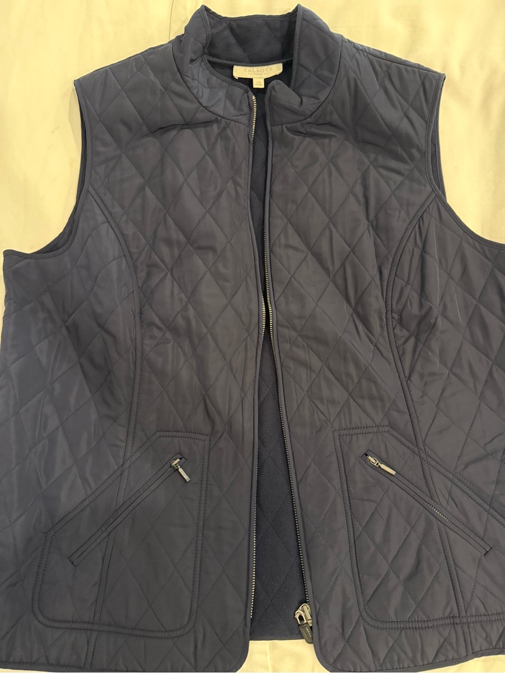 Talbots Quilted Navy Zip-Front Sleeveless Vest